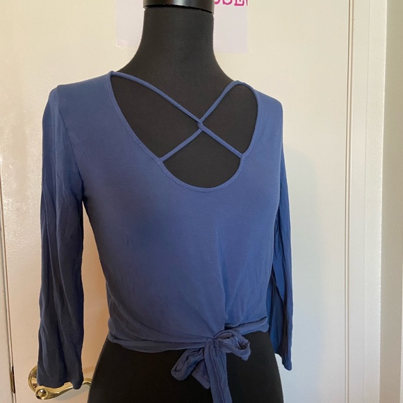 Blue Self Tie Crop Top - Picture 2 of 6